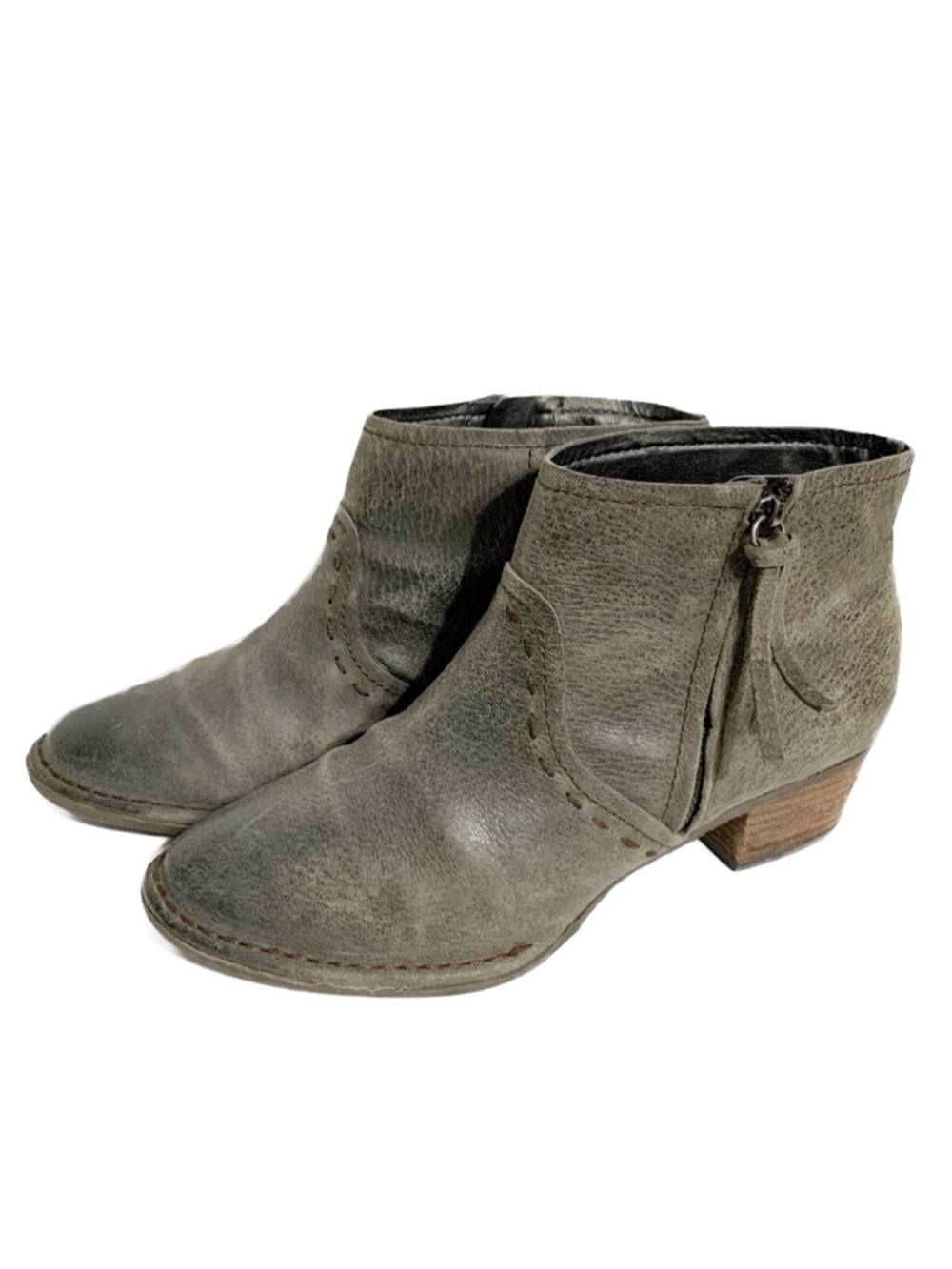 Giani Bernini Alvin Distressed Leather Ankle Boots Side Zips Stacked Heel Size 9